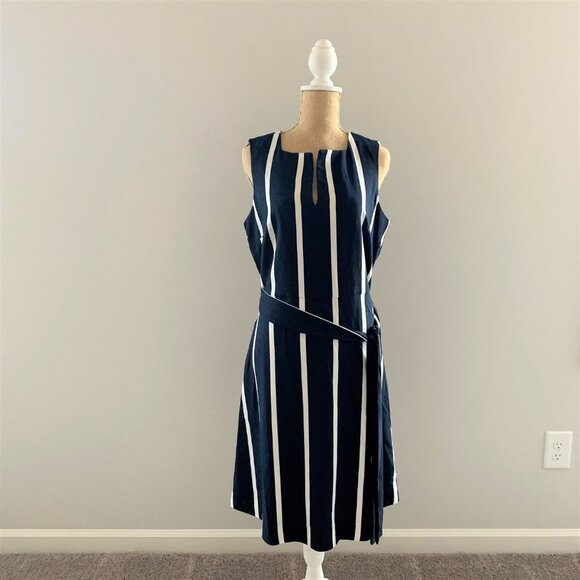 NWT Banana Republic Dress Sleeveless Navy White Stripes Nautical Petite … - Picture 2 of 12